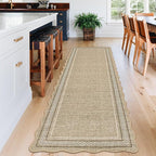 GarveeHome Scalloped Washable Runner Rug 2x6 Hallway Runner Non Slip Kitchen Rugs Soft Non Shedding Low Pile Entryway Rug Stain Resistant Carpet for Bath Laundry Room, Jute