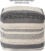 REDEARTH · UNSTUFFED Pouf Ottoman Cover Textured Cube Bean Bag Poof Pouffe Footrest for Living Room, Bedroom, Patio, Gym; 100% Cotton (18"X18"X18", Precis Descant Gray)