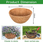 Riare 4 Pack 14 Inch Round Coco Liners Replacement, 100% Natural Coconut Coir Liners for Hanging Baskets, Garden Flower Vegetables Planter Pot, Window Box, Fence, Decks