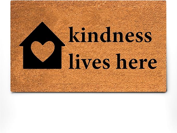 PLUS Haven Coconut Coir Home Entrance Door Mat – 17.5" x 30" | Kindness Lives Here Heavy-Duty Doormat for Indoor & Outdoor Use | Eco-Friendly & Durable