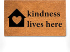 PLUS Haven Coconut Coir Home Entrance Door Mat – 17.5" x 30" | Kindness Lives Here Heavy-Duty Doormat for Indoor & Outdoor Use | Eco-Friendly & Durable