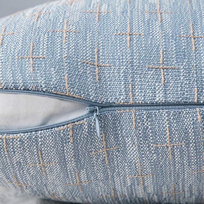 MIULEE Pack of 2 Decorative Burlap Linen Throw Pillow Covers Modern Farmhouse Pillowcase Rustic Woven Textured Cushion Cover for Sofa Couch Bed 18x18 Inch Light Blue