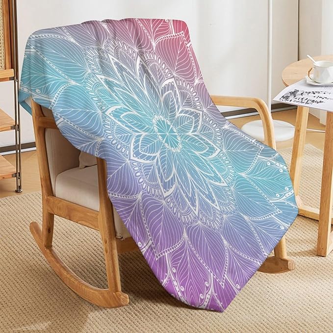 Boho Mandala Floral Throw Blanket Bohemian Flower Blanket for Sofa Bed Couch Chair Or Dorm 50"x60"