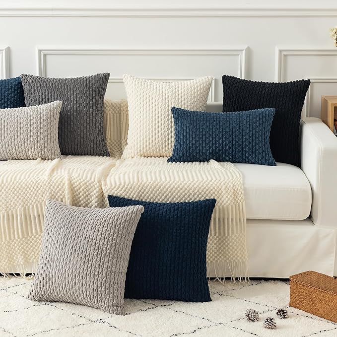 Kevin Textile 12x24 Inch Pillow Cover 1 Pack Boho Decorative Soft Striped Corduroy Lumbar Farmhouse Solid Color Accent Rectangle Cushion Case for Living Room Couch Sofa Bed, Blue