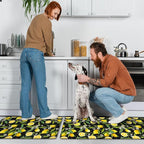 MAYHMYO Lemon Kitchen Mat Set of 2 - Anti Fatigue Mats for Kitchen Floor - Non Slip Cushioned Rugs for Standing - Lemon Decor (17.3"×29"+17.3"×47"-0.4") Black