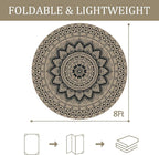 Outdoor Round Rug 8ft, Easy Jute Rug Washable Indoor Outdoor Patio Rug, Non Slip Round Area Rug Farmhouse Front Door Mat,Boho Lightweight Carpet for Backyard Patio Entry (Black,8 Ft)