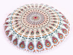 Large 32" Pink Manadala Round Pillow Cover, Decorative Mandala Pillow Sham, Indian Bohemian Ottoman Poufs, Pom Pom Pillow Cases, Outdoor Cushion Cover,