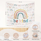WARDOS Boho Rainbow Classroom Tapestry, Be Kind Motivational Tapestry Wall Hanging, Boho Pastel Rainbow Wall Blanket Decor for Classroom Kids Room Nursery Playroom, 50x60 Inch