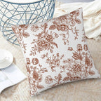 Chinoiserie Brown and White Pillow Covers 18x18 Set of 2, Vintage Rustic Flower Floral Throw Pillow Covers Outdoor Decorative Pillow Case for Couch Bed Sofa Cushion Home Decor