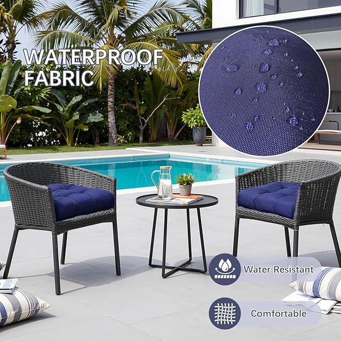 Gnostik 2 Pack Outdoor Seat Cushions 18.6"X18.6", Navy Blue Thick Tufted Waterproof Outdoor Chair Cushion for Garden Patio Porch Lawn Furniture