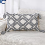 PANOD Super Soft Farmhouse Decorative Plush Throw Pillow Covers 12 x 20 Grey,Solid Diamond Pattern Tufted with Tassels Modern Accent Boho Lumbar Cushion Cover Pillow Case for Couch Sofa