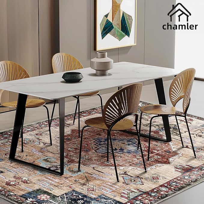 6x9 Washable Area Rug Boho Medallion Distressed Design Non-Shedding Easy Care Ideal for High Traffic Areas in Rugs for Living Room Bedroom Office Kitchen Large Carpet