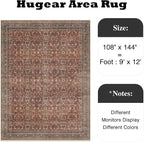 HUGEAR Area Rug 9x12 Vintage Brick Red Machine Washable Living Room Rugs Distressed Retro Floral Vacuumable Low Pile Carpet Bedroom Office Dining Room Laundry Room Non Slip Soft Lightweight