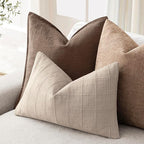 Foindtower Set of 2 Decorative Linen Check Throw Pillow Covers Neutral Farmhouse Lumbar Cushion Covers Modern Boho Home Decor for Sofa Chair Couch Bedroom Living Room,12×24 Inch,Natural Linen