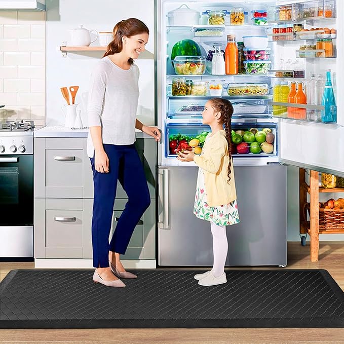 HappyTrends Kitchen Floor Mat - 4/5 Inch Thick Anti-Fatigue Kitchen Rug,Waterproof Non-Slip Kitchen Mats and Rugs Heavy Duty Ergonomic Comfort Rug for Kitchen,Office,Sink,Laundry,(22"x72", Black)