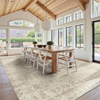 10x14 Area Rugs for Living Room Bedroom, Large Washable Rug, Beige Vintage Floral Boho Rug, Non Slip & Low Pile Faux Wool Carpet for Indoor Dining Room and Kids Room(Beige 10x14ft)