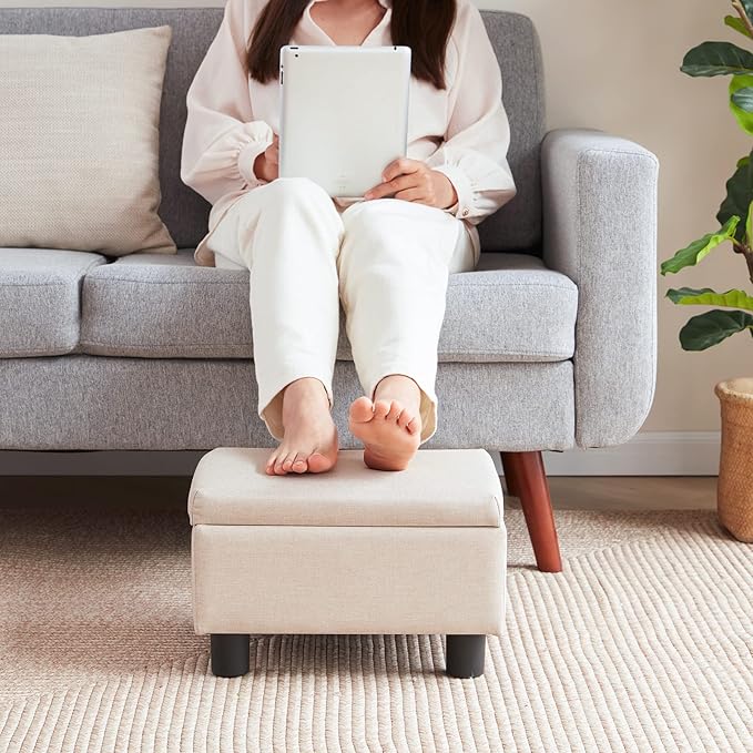 Small Foot Stool Under Desk Foot Stools Ottoman Footstool Foot Stools Small Footstools Foot Stool for Living Room Foot Rest 15" W x 12" D x 9.5" H Linen Beige