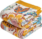 Boho Throw Blanket - 60"x80" 100% Cotton Ultra Soft Lightweight Spring Blanket, 4-Layer Breathable Muslin Blankets for Bed Couch, Reversible Green Floral Butterfly Printed Bohemian Cotton Quilt