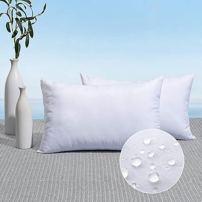 MIULEE Pack of 2 14x22 Outdoor Pillow Inserts, Outdoor Throw Pillows Water-Resistant Decorative Premium Lumbar Pillow Stuffer Sham for Porch Swing Couch Sofa Cushion Patio Furniture