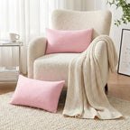 Thmyo 4-Pack 100% Cotton Lumbar Comfortable Solid Decorative Throw Pillow Covers Rectangle Cushion Cover Pillowcases Valentines Day DIY Throw Pillow Cases for Sofa Bed Car(12x20inch/30x50cm,Pink)