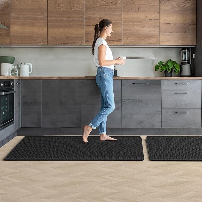 Mattitude Kitchen Mat 2PCS Kitchen Rugs Cushioned Anti-Fatigue Rug Waterproof Standing Desk Mat Kitchen Mats for Floor Kitchen Rug Set for Kitchen, Sink, Office 17.3"×30"+17.3"×47"-0.47inch Black