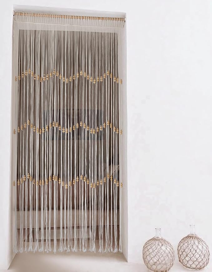 IOWER Macrame Curtain Beaded Doorway Panel White Boho Curtain for Bedroom Wedding Backdrop Room Divider Closet Apartment Living Room Kitchen Doors Home Decor 35''W x 70''L