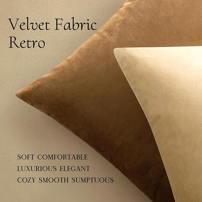 MIULEE Velvet Throw Pillow Covers 16x16 Inch, Pack of 2 - Khaki, Soft Solid Decorative Pillow Covers Cushion Cases Modern Luxury Home Decor for Couch Sofa Bedroom Livingroom