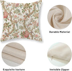 Chinoiserie Pillow Covers 22x22 Set of 2 Pink Green Bird Floral Throw Pillows Vintage Pink Flower Bird Decorative Pillow Cases Outdoor Chinoiserie Decor Farmhouse Cushion Case for Couch Sofa