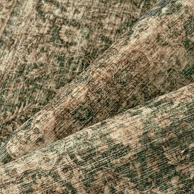 10x12 Vintage Area Rug Green Brown Living Room Bedroom Washable Carpet Non-Slip Soft Low Pile Distressed Indoor Large Throw Rug for Dining Room Office