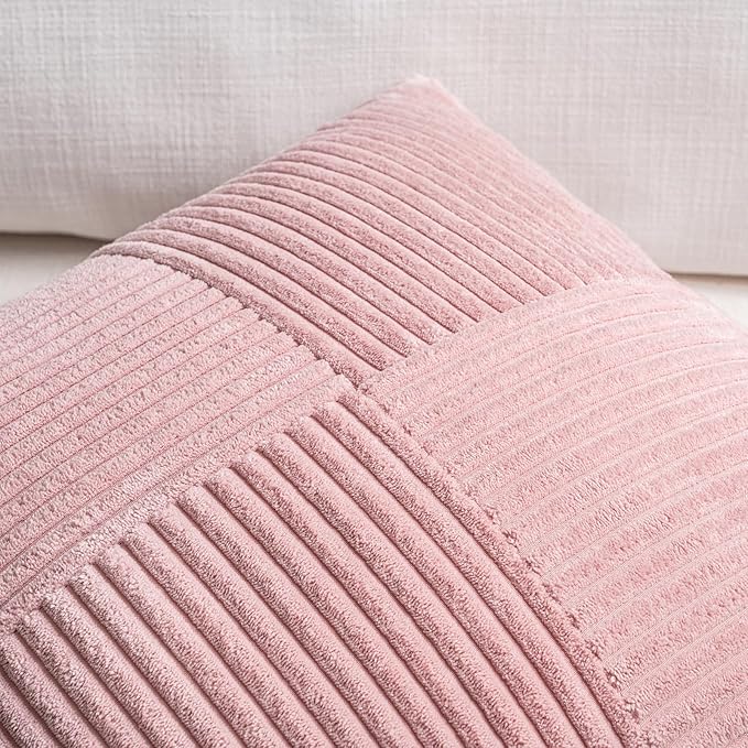 Fancy Homi 2 Packs Blush Pink Euro Decorative Throw Pillow Covers 28x28 Inch for Couch Bed Sofa, Farmhouse Boho Home Decor, Soft Corss Corduroy Patchwork Textured Square Cushion Case 71x71 cm