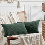 Fancy Homi Set of 2 Dark Green Lumbar Decorative Throw Pillow Covers 14x22 Inch for Living Room Couch Bed, Boho Farmhouse Forest Green Home Decor, Soft Corduroy Corss Patchwork Cushion Case