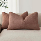Foindtower Set of 2 Decorative Linen Check Throw Pillow Covers Neutral Farmhouse Lumbar Cushion Covers Modern Boho Home Decor for Sofa Chair Couch Bedroom Living Room,12×20 Inch,Autumnal Red