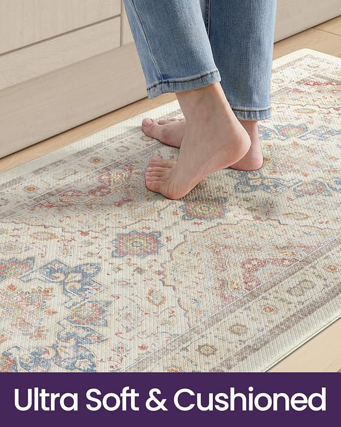 DEXI Kitchen Mats for Floor Cushioned, 23x86 Extra Large Wide Runner Rug Non Slip, Waterproof Soft Comfort Standing Padded Anti Fatigue Decorative, Light Beige
