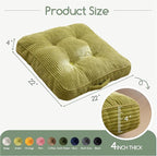 HIGOGOGO Floor Pillow Cushion for Adults, Meditation Cushion Pillow, Large Square Floor Sitting, Tufted Corduroy Cover, for Tatami Living Room or Yoga, 22x22 Inch, 2Pack, Green