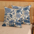 Blue Pillow Covers 16x16 Inch Set of 2 Vintage Blue Floral Throw Pillows Chinoiserie Flower Decorative Pillow Cases Outdoor Linen Farmhouse Cushion Cover for Couch Home Sofa Bed Decorations