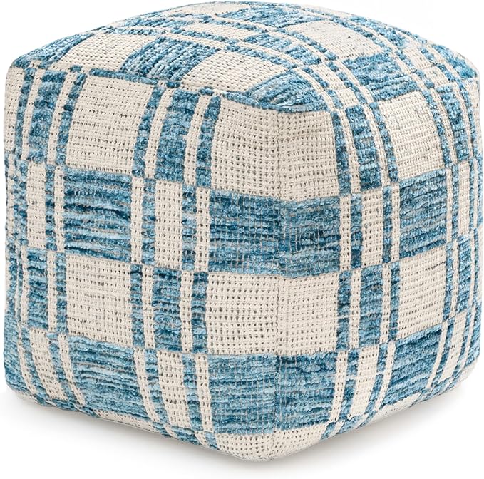 Anji Mountain Pouf Ottoman Foot Rest, Handmade Ottoman Pouf, Comfortable Foot Stool, Decorative Floor Seating for Living Room Decor, Bedroom & Home Décor Accent - Blue