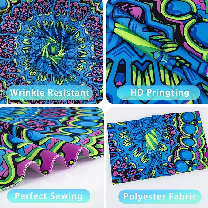Apdidl Blacklight Trippy Mandala Tapestry for Bedroom, Black Light UV Reactive Posters Wall Hanging Aesthetic, Neon Colorful Hippie Boho Art Decor Tapestries for Living Room Adults 51" X 60"