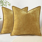 decorUhome Summer Chenille Soft Cozy Throw Pillow Covers 18x18 Set of 2, Modern Farmhouse Boho Velvet Decorative Pillow Cases with Stitched Edge for Couch Sofa Bed Home Decor, Mineral Yellow