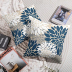 Blue Gray White Pillow Covers 24X24 Inch Set of 2, Modern Dahlia Floral Print Decorative Throw Pillow Covers Outdoor Farmhouse Cushion Case for Home Couch Sofa Bed Decoration