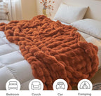 LIFEREVO Fluffy Faux Rabbit Fur Bubble Throw, Plush Shaggy Blanket for Couch Sofa Chair, Soft Cute Furry Bed Blanket Adults Kids Teens Girls, Fuzzy Throw for Bedroom Living Room, 50x60, Burnt Orange