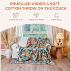Boho Throw Blanket for Couch Sofa Chair Cotton Spring Blankets for Bedroom Living Room All Season Lightweight Reversable Forest Embroidery Throws 50"x60"