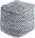 Signature Design by Ashley Chevron Handmade Woven Pouf 18 x 18, Blue and White