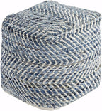 Signature Design by Ashley Chevron Handmade Woven Pouf 18 x 18, Blue and White