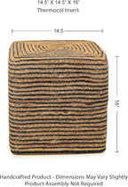 REDEARTH · Cube Pouf Foot Stool Ottoman - Jute Braided Pouffe Poof Accent Sitting Footrest for The Living Room, Bedroom, Nursery, Lounge 50% Jute 50% Cotton Set of 2 (14.5”X14.5”X16”; Natural Black)