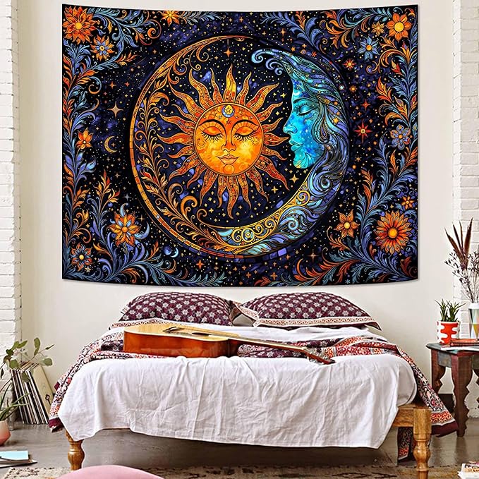 Spenlife Celestial Sun and Moon Tapestry Cosmic Tapestry for Bedroom Astral Tapestries Wall Hanging Bedroom Living Room Wall Art and Home Decor 60x80 Blue