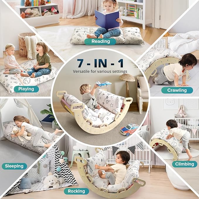 BlueWood Cushion for Climbing Arch, Montessori Philosophy Soft and Non-Slip Pillow for Kids, Pikler Cushion for Reading, Playing, Games, Parties (Stationery Pattern)