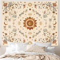 Boho Sun Floral Tapestry Wall Hanging Bedroom Aesthetic, Bohemian Vintage Moon Girl Room Decor Tapestries, Cute India Hippie Outdoor Wall Covering for Living Room Dorm (60"X79")