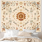 Boho Sun Floral Tapestry Wall Hanging Bedroom Aesthetic, Bohemian Vintage Moon Girl Room Decor Tapestries, Cute India Hippie Outdoor Wall Covering for Living Room Dorm (60"X79")