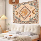 Accnicc Boho Sun and Moon Tapestry Hippie Mandala Floral Wall Tapestry for Bedroom Aesthetic Vintage Butterfly Plant Beige Small Tapestries Wall Hanging for Dorm Living Room Decor 48 x 36 Inch