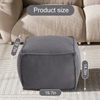 MeMoreCool Square Stuffed Pouf Ottoman Foot Rest, Corduroy Floor Pouf Foot Stool with Foam Chunk Filling, Soft Stuffed Ottoman Footrest for Living Room, Dark Grey